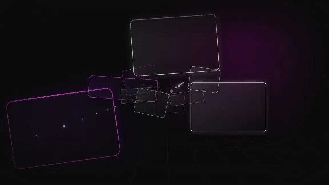 First frame of the cinematic Remotion journey through floating glass panes and golden light